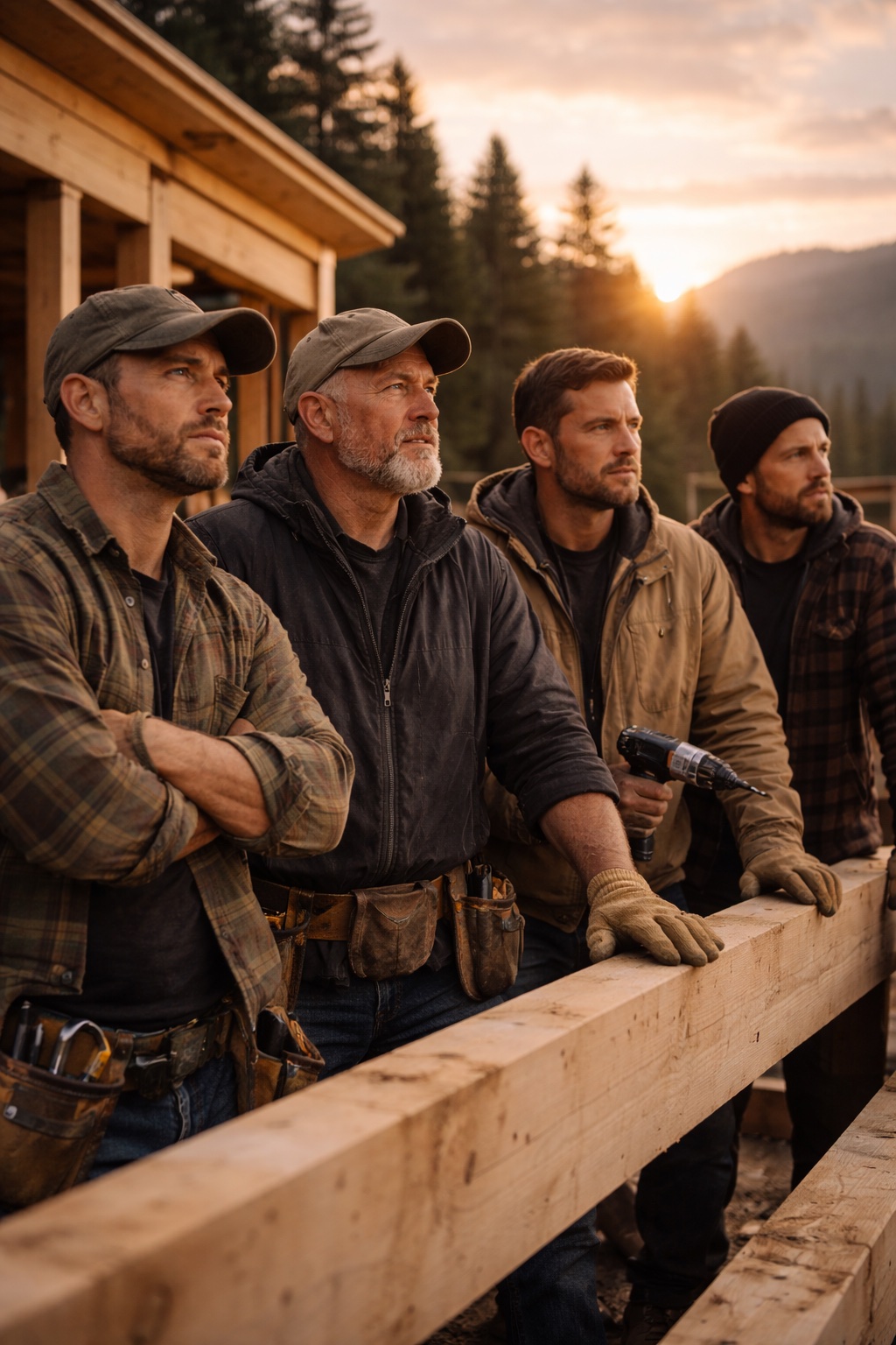 Men working together on a building project, symbolizing provision.