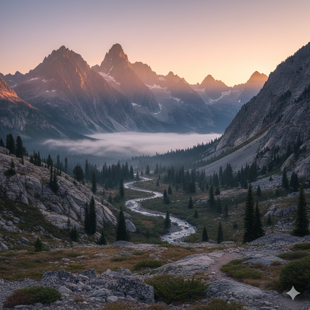 Rugged mountain landscape at dawn